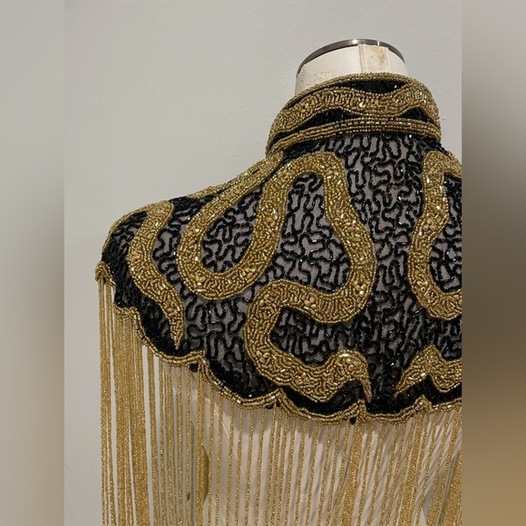 Gold and Black Beaded Fringe Cape - Picture 4 of 5